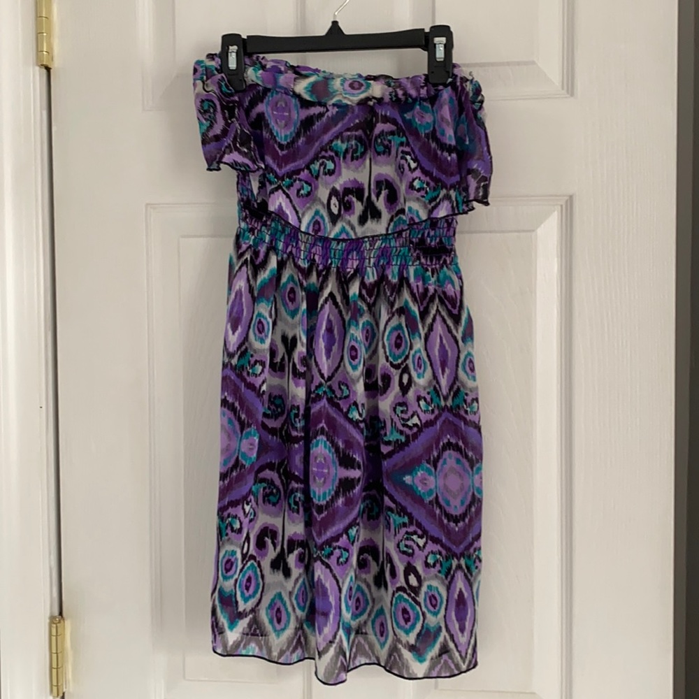 Purple strapless dress